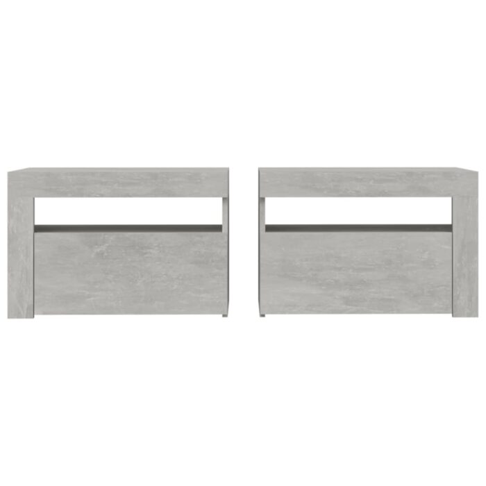 Tables de chevet 2 pcs avec LED Gris béton 60x35x40 cm – Image 2