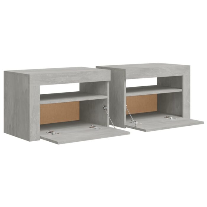 Tables de chevet 2 pcs avec LED Gris béton 60x35x40 cm – Image 3
