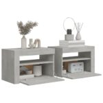 Tables de chevet 2 pcs avec LED Gris béton 60x35x40 cm – Image 5