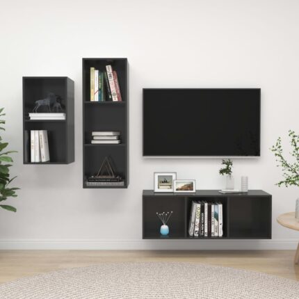 Ensemble de meuble TV 3 pcs Gris brillant Bois d'ingénierie