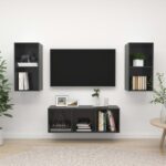 Ensemble de meuble TV 3 pcs Gris brillant Bois d'ingénierie