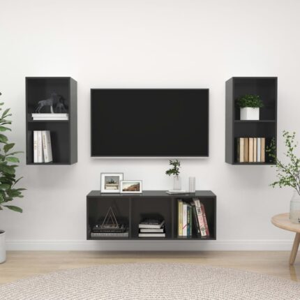 Ensemble de meuble TV 3 pcs Gris brillant Bois d'ingénierie
