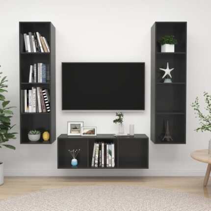 Ensemble de meuble TV 3 pcs Gris brillant Bois d'ingénierie