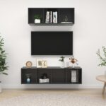 Ensemble de meuble TV 2 pcs Gris brillant Bois d'ingénierie