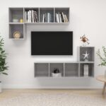 Ensemble de meuble TV 4 pcs Gris béton Bois d'ingénierie