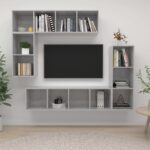 Ensemble de meubles TV 4 pcs Gris béton Bois d'ingénierie