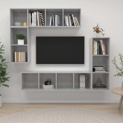 Ensemble de meubles TV 4 pcs Gris béton Bois d'ingénierie