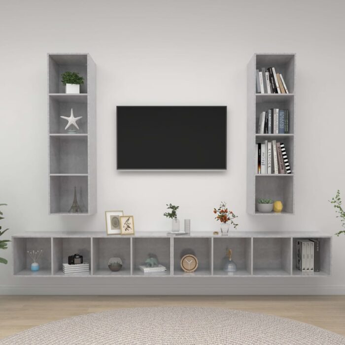 Meubles TV muraux 4 pcs Gris béton Bois d'ingénierie – Image 1