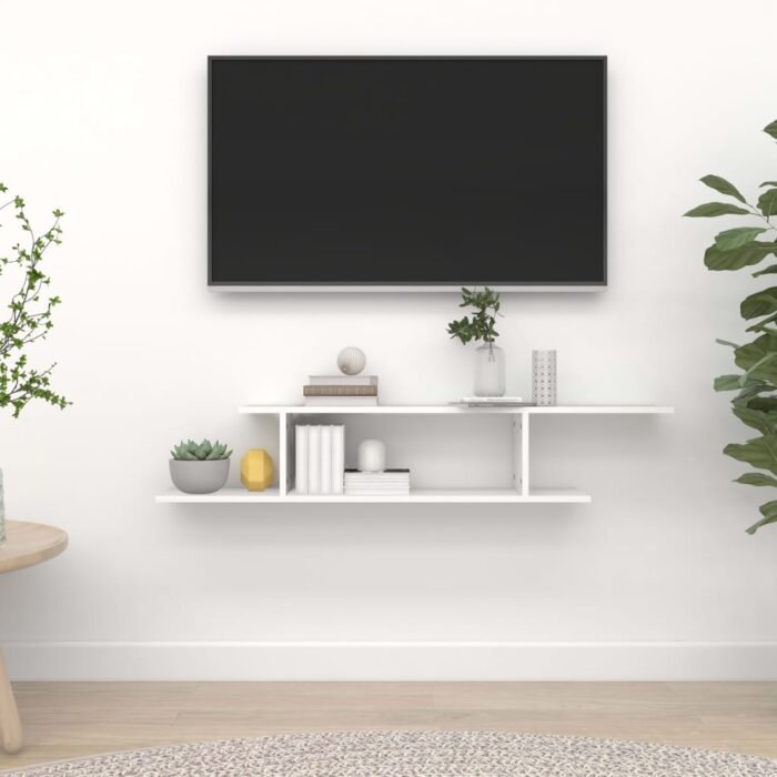 Étagère TV murale Blanc 125x18x23 cm Bois d’ingénierie – Image 1