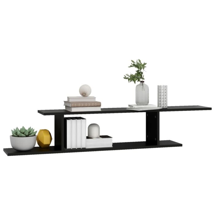Étagère TV murale Noir 125x18x23 cm Bois d’ingénierie – Image 2