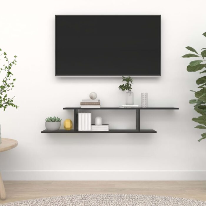 Étagère TV murale Noir 125x18x23 cm Bois d’ingénierie – Image 1