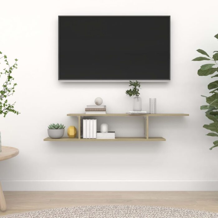 Étagère TV murale Chêne Sonoma 125x18x23 cm Bois d’ingénierie – Image 1