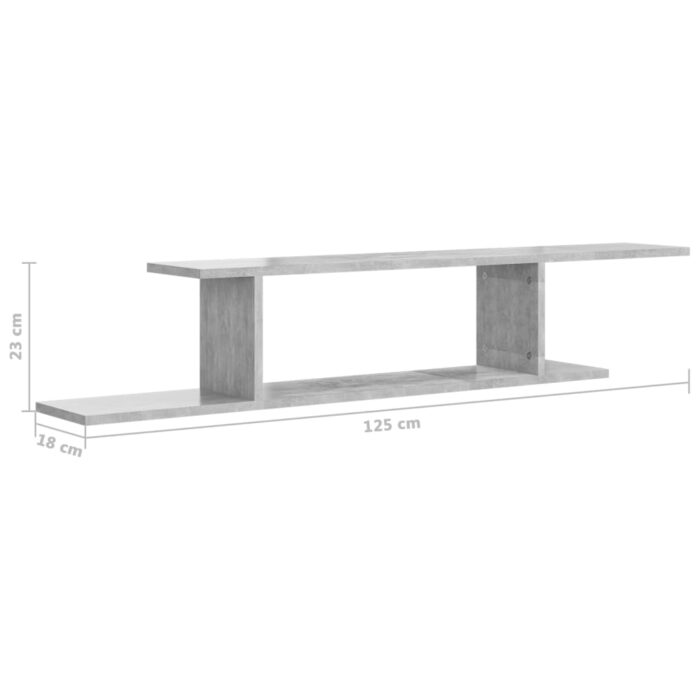 Étagère TV murale Gris béton 125x18x23 cm Bois d’ingénierie – Image 5