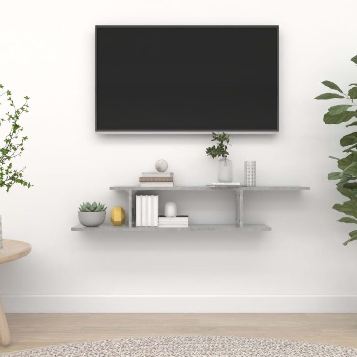 Étagère TV murale Gris béton 125x18x23 cm Bois d’ingénierie – Image 1