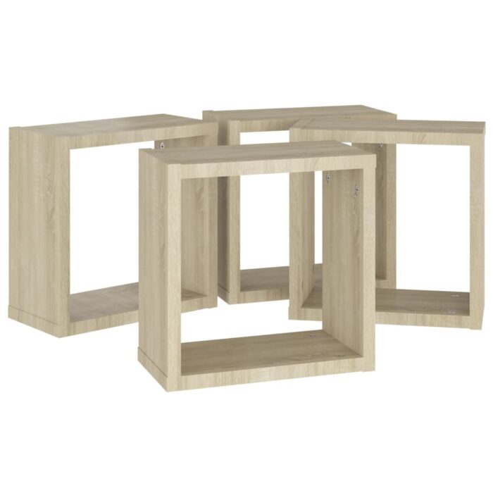 Étagères cube murales 4 pcs Chêne sonoma 30x15x30 cm – Image 4