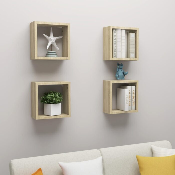Étagères cube murales 4 pcs Chêne sonoma 30x15x30 cm – Image 1