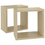 Étagères cube murales 2 pcs Chêne sonoma 26x15x26 cm – Image 4