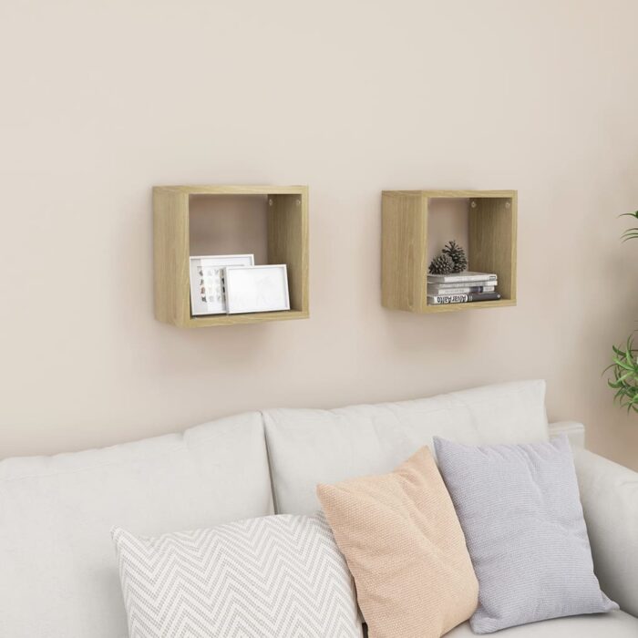 VXL8720286594520_m_en_hd_1.jpg Étagères cube murales 2 pcs Chêne sonoma 26x15x26 cm – Image 1