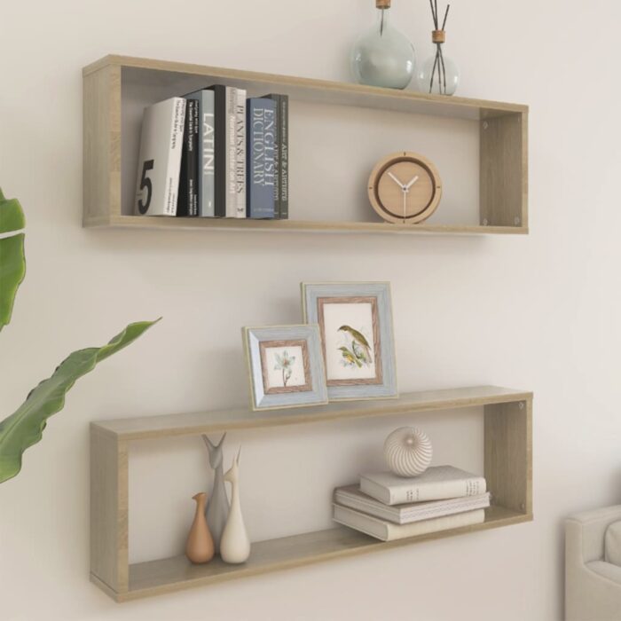 Étagères cube murales 2 pcs chêne sonoma bois d'ingénierie – Image 1