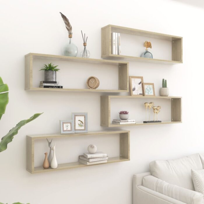 Étagères cube murales 4 pcs chêne sonoma bois d'ingénierie – Image 1