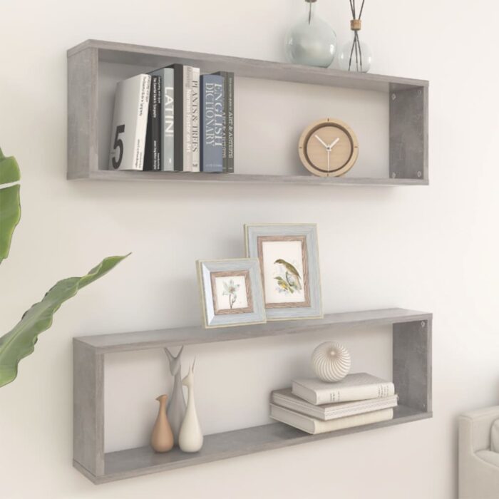 Étagères cube murales 2 pcs gris béton bois d'ingénierie – Image 1