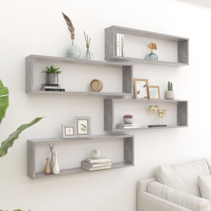 Étagères cube murales 4 pcs gris béton bois d'ingénierie – Image 1