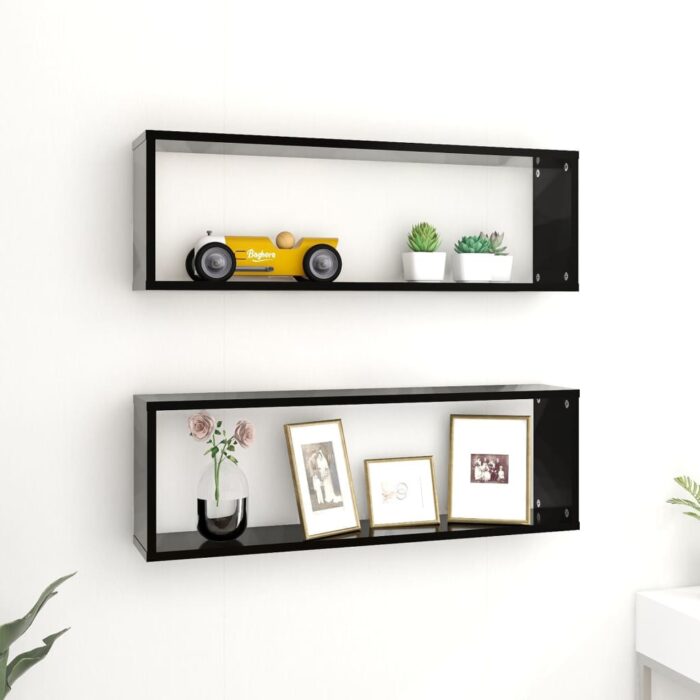 Étagères cube murales 2pcs Noir 80x15x26,5cm bois d'ingénierie – Image 1