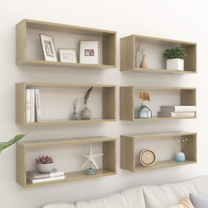 Étagères murales cube 6 pcs Chêne sonoma Bois d’ingénierie – Image 1