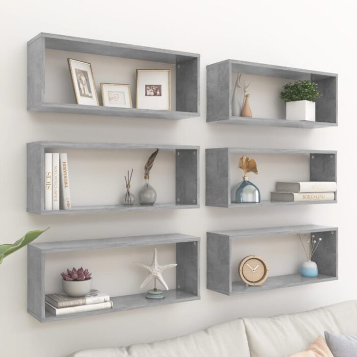Étagères murales cube 6 pcs Gris béton Bois d’ingénierie – Image 1