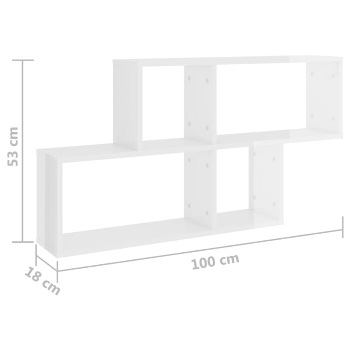 Étagère murale Blanc brillant 100x18x53 cm Bois d’ingénierie – Image 4