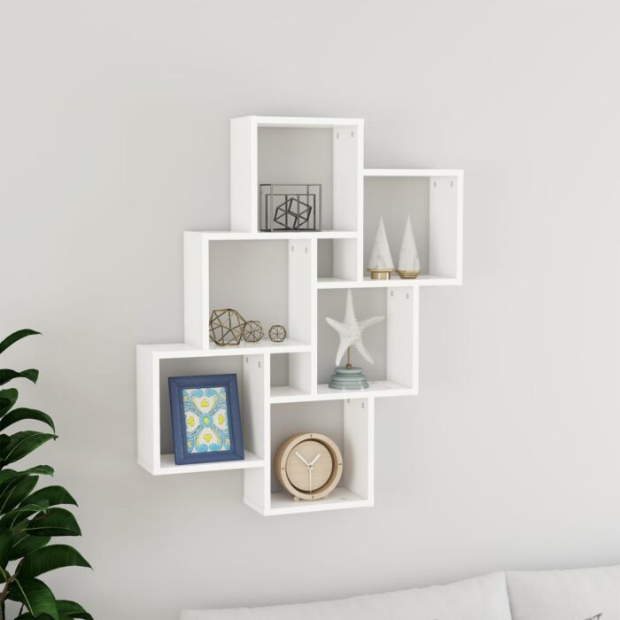 Étagère murale cube Blanc 78x15x93 cm Bois d’ingénierie – Image 1