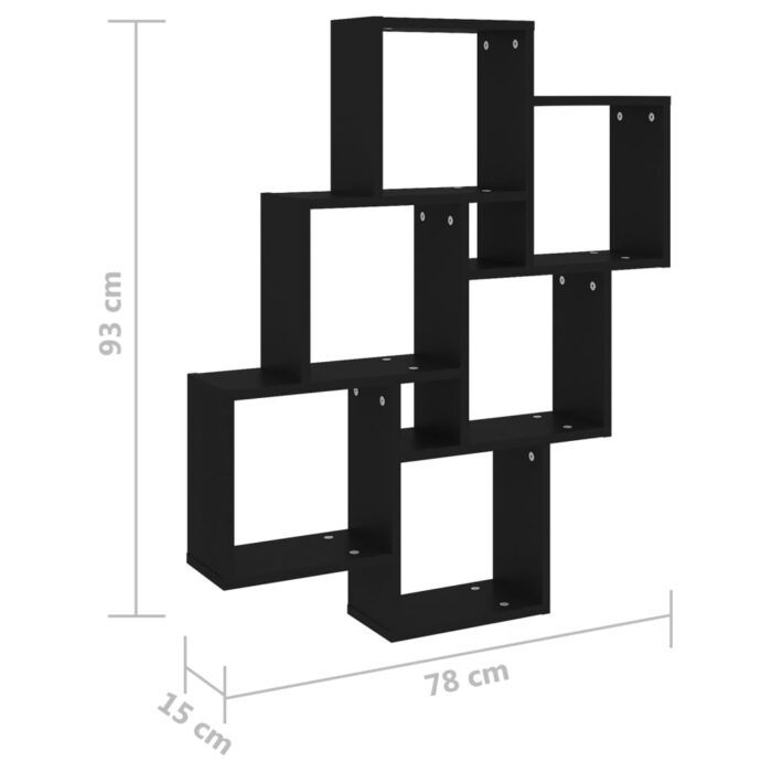 Étagère murale cube Noir 78x15x93 cm Bois d’ingénierie – Image 4