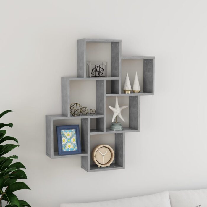 Étagère murale cube Gris béton 78x15x93 cm Bois d’ingénierie – Image 1