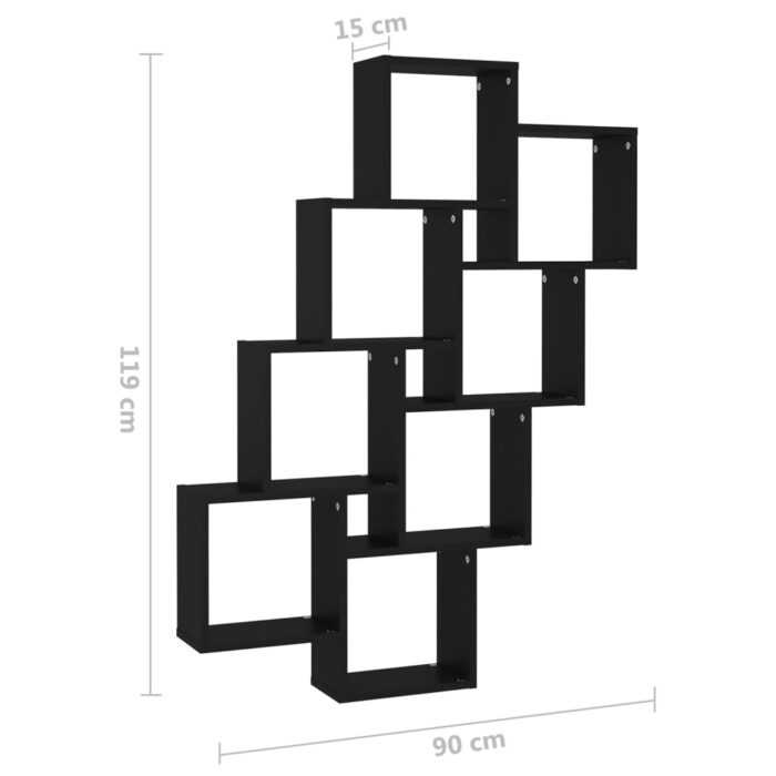 Étagère murale cube Noir 90x15x119 cm Bois d’ingénierie – Image 4