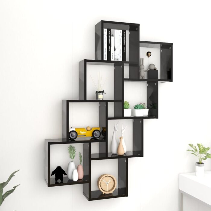 Étagère murale cube Noir 90x15x119 cm Bois d’ingénierie – Image 1