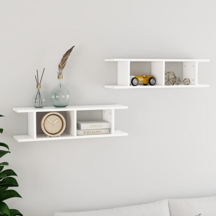 Étagères murales 2 pcs Blanc 75x18x20 cm bois d'ingénierie – Image 1