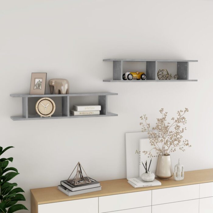 Étagères murales 2 pcs Gris béton 90x18x20 cm bois d'ingénierie – Image 1