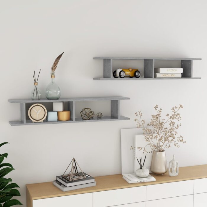 Étagères murales 2 pcs Gris béton 105x18x20cm bois d'ingénierie – Image 1