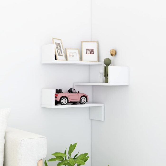 Étagère d'angle murale Blanc 40x40x50 cm bois d’ingénierie – Image 1