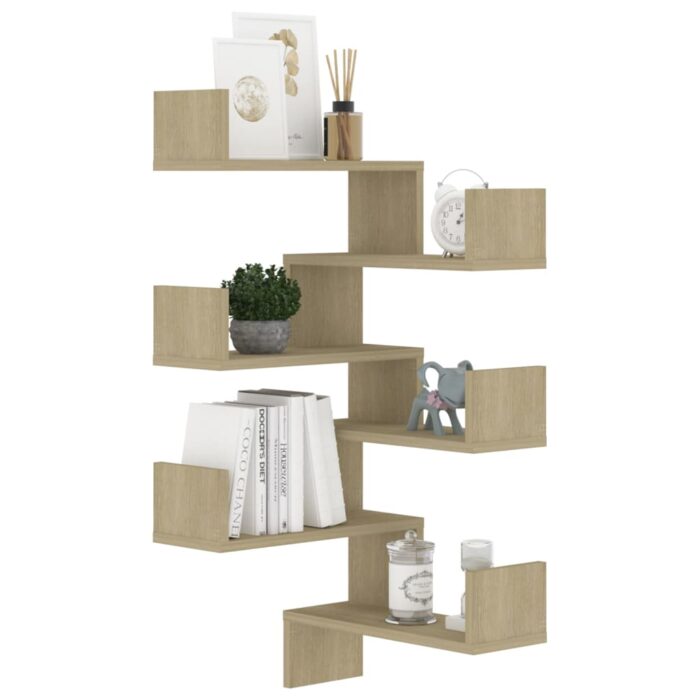 Étagères murales d'angle 2 pcs Chêne sonoma Bois d’ingénierie – Image 2
