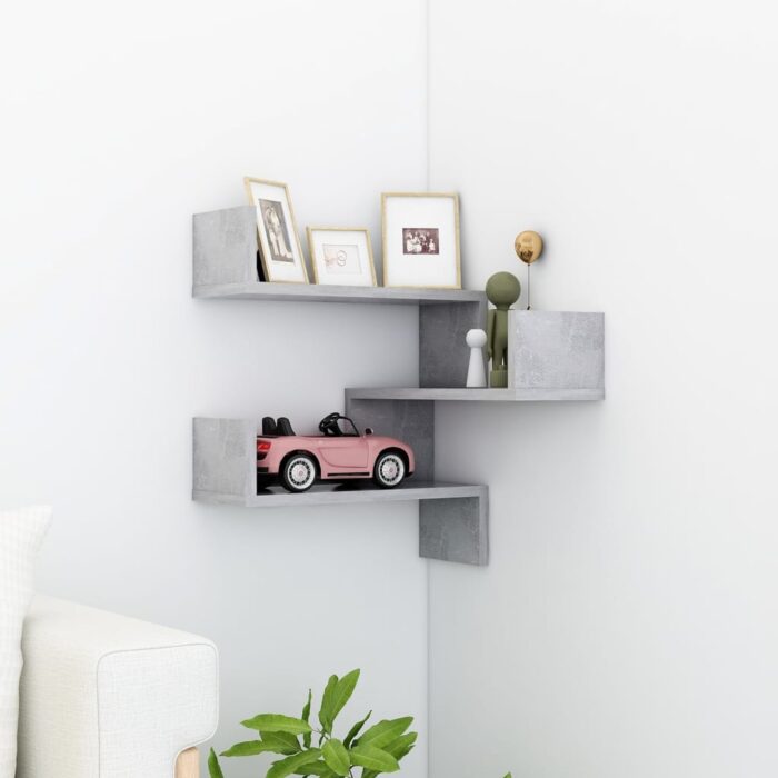 Étagère murale d'angle Gris béton 40x40x50 cm Bois d’ingénierie – Image 1