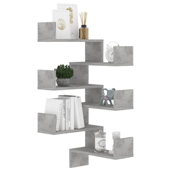 Étagères murales d'angle 2 pcs Gris béton Bois d’ingénierie – Image 2