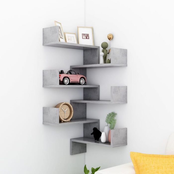 Étagères murales d'angle 2 pcs Gris béton Bois d’ingénierie – Image 1