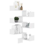 Étagères murales d'angle 2 pcs Blanc brillant Bois d’ingénierie – Image 2