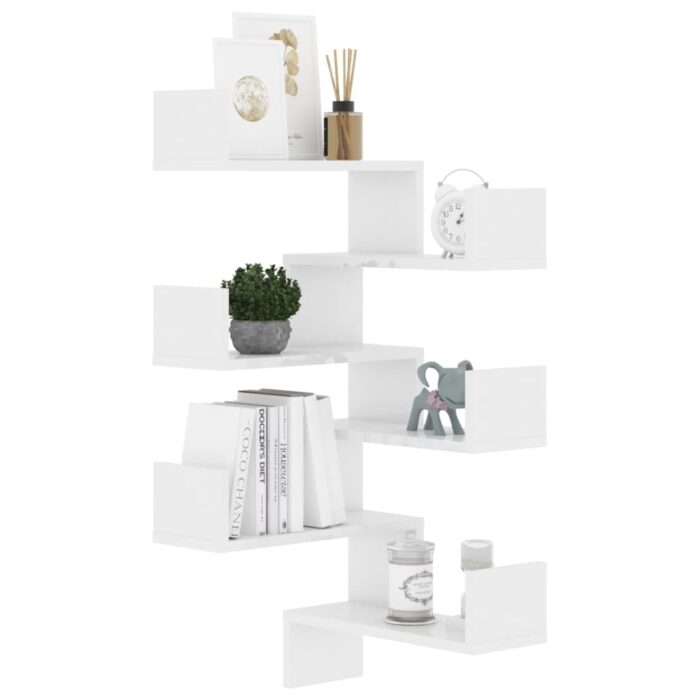 Étagères murales d'angle 2 pcs Blanc brillant Bois d’ingénierie – Image 2