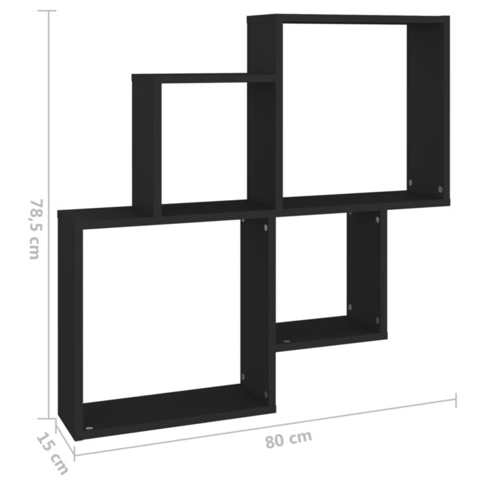 Étagère murale cube Noir 80x15x78,5 cm Bois d’ingénierie – Image 4