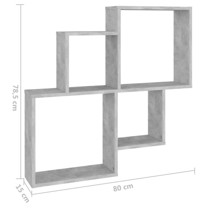 Étagère murale cube Gris béton 80x15x78,5 cm Bois d’ingénierie – Image 4