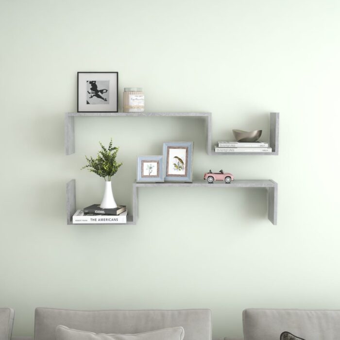 Étagères murales 2 pcs gris béton 100x15x20cm bois d'ingénierie – Image 1