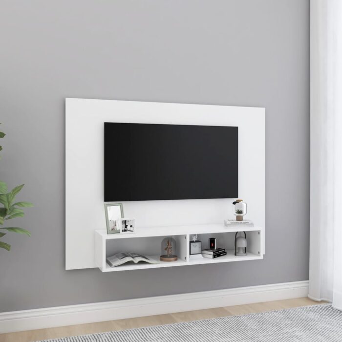 Meuble TV mural Blanc 120x23,5x90 cm Bois d’ingénierie – Image 1