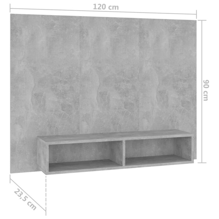 Meuble TV mural Gris béton 120x23,5x90 cm Bois d’ingénierie – Image 5